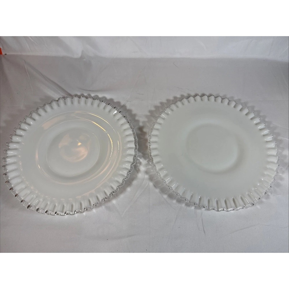 Fenton Silver Crest Milk Glass Ruffled Edge Plate 10.75 Inch Set of 2